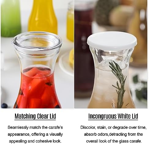Set of 6 Glass Carafe with Lid, 1 Liter Beverage Serveware Carafe, Clear Glass Pitcher for Mimosa Bar, Brunch, alternate view