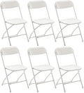 Set of 6, Indoor Outdoor White Plastic Folding Chairs Stacking Steel Frame Commercial 650LB Weight Capacity