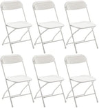 Set of 6, Indoor Outdoor White Plastic Folding Chairs Stacking Steel Frame Commercial 650LB Weight Capacity