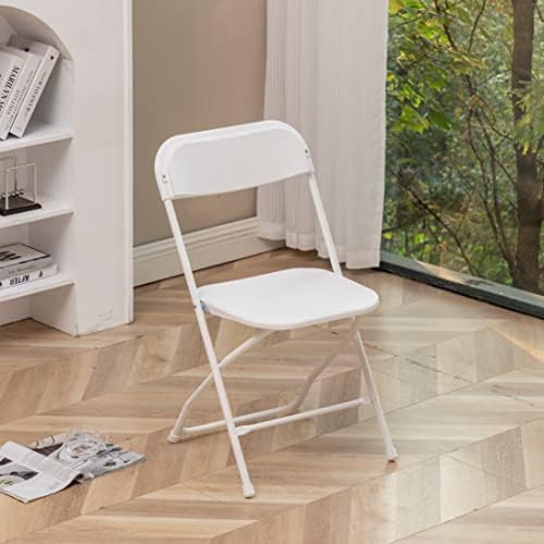 Set of 6, Indoor Outdoor White Plastic Folding Chairs Stacking Steel Frame Commercial 650LB Weight Capacity, alternate view 2