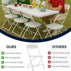 Set of 6, Indoor Outdoor White Plastic Folding Chairs Stacking Steel Frame Commercial 650LB Weight Capacity, alternate view 5
