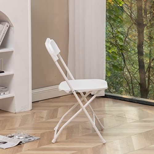 Set of 6, Indoor Outdoor White Plastic Folding Chairs Stacking Steel Frame Commercial 650LB Weight Capacity, alternate view 7