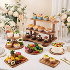 Set of 6 Rustic Wood Dessert Table Display Set - Cake Stands, Tiered Cupcake Tower & Serving Trays for Wedding