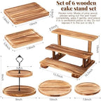 Set of 6 Rustic Wood Dessert Table Display Set - Cake Stands, Tiered Cupcake Tower & Serving Trays for Wedding, alternate