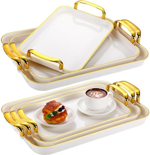 Set of 6 Serving Platters with Handles 18.3/16.73/14.8 Inch in 18.3 x 12.2 x 1.4 inches in White