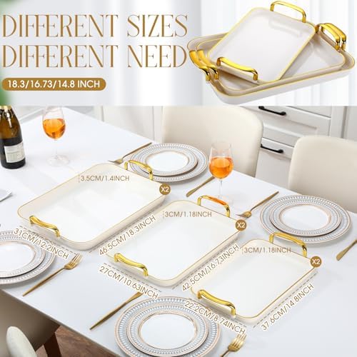 Set of 6 Serving Platters with Handles 18.3/16.73/14.8 Inch in 18.3 x 12.2 x 1.4 inches in White, alternate view 3