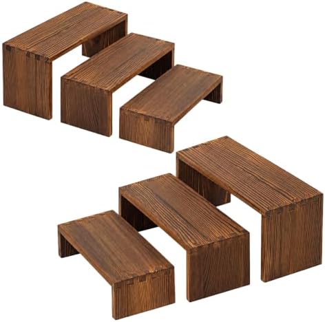 Set of 6 Tiered Shelf Organizer, 3 Tier Wooden Display Stand for Tabletop Display, Desk Shelf Organizer for