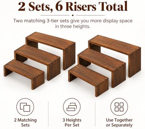 Set of 6 Tiered Shelf Organizer, 3 Tier Wooden Display Stand for Tabletop Display, Desk Shelf Organizer for, alternate view 3
