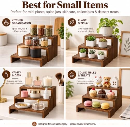 Set of 6 Tiered Shelf Organizer, 3 Tier Wooden Display Stand for Tabletop Display, Desk Shelf Organizer for, alternate view 4