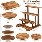 Set of 6 Wood Dessert Table Display Stands 3 Tier, Brown in Brown, alternate view 2