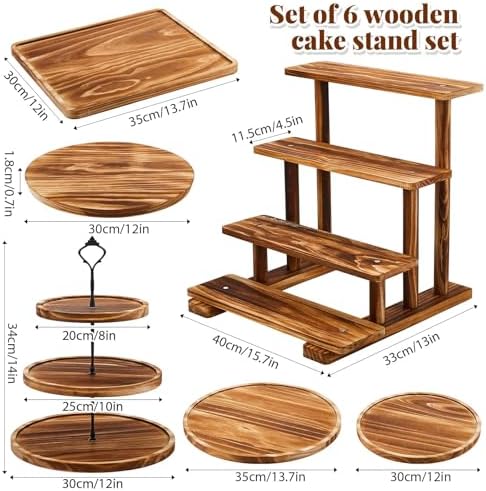 Set of 6 Wood Dessert Table Display Stands 3 Tier, Brown in Brown, alternate view 2