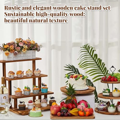Set of 6 Wood Dessert Table Display Stands 3 Tier, Brown in Brown, alternate view 6