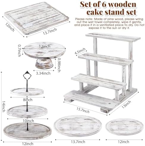 Set of 6 Wood Dessert Table Display Stands 3 Tier, Vintage White in Vintage White, alternate view 2