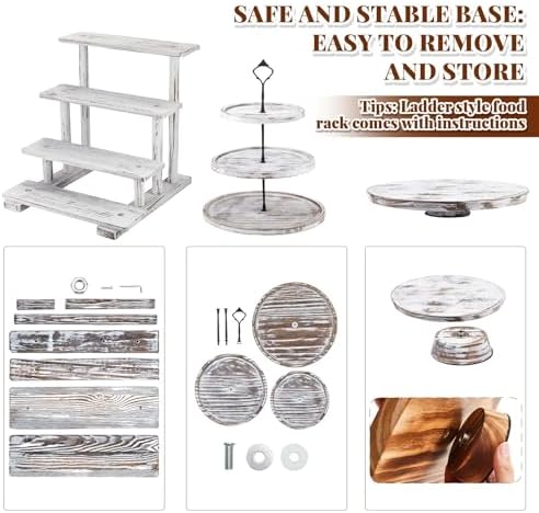 Set of 6 Wood Dessert Table Display Stands 3 Tier, Vintage White in Vintage White, alternate view 4