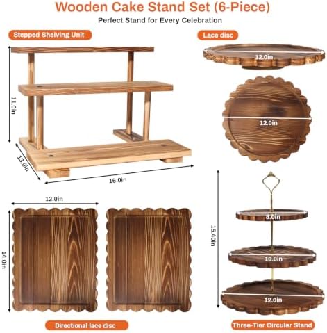 Set of 6 Wooden Dessert Display Table Set with 3-Tier Cupcake Stand, alternate view 3
