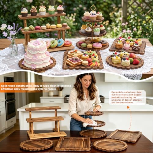 Set of 6 Wooden Dessert Display Table Set with 3-Tier Cupcake Stand, alternate view 4