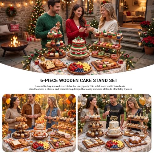 Set of 6 Wooden Dessert Display Table Set with 3-Tier Cupcake Stand, alternate view 6