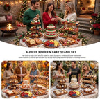 Set of 6 Wooden Dessert Display Table Set with 3-Tier Cupcake Stand, alternate view 6