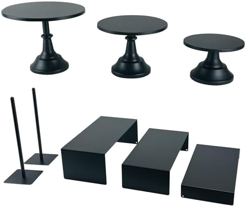 Set of 8 Black Cake Stands Donut Holder Round Metal Dessert Display Risers in black
