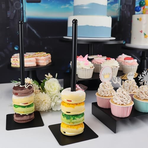 Set of 8 Black Cake Stands Donut Holder Round Metal Dessert Display Risers in black, alternate view 4