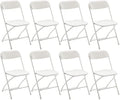 Set of 8, White Plastic Folding Chair Steel Frame Commercial High Capacity Event Chair Lightweight Set for