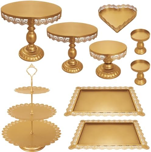 Set of 9 Cake Stands Metal Cupcake Stand Set Multiple Styles Candy Fruit Display Tower Dessert Plate Cake