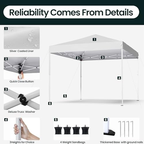 Shades 10x10 Pop Up Canopy, Heavy Duty Beach Tent with Carrying Bag for Easy Moving, Sun Shelter for Parties, alternate view