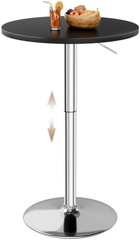 Shahoo Bar Table, Adjustable Height Pub Table 27.4-36 Inches, Cocktail Table for Bar, Bistro, Café, Home, Silver