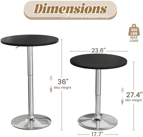Shahoo Bar Table, Adjustable Height Pub Table 27.4-36 Inches, Cocktail Table for Bar, Bistro, Café, Home, Silver, alternate