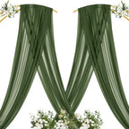 Sheer Gauze Wedding Arch Draping Fabric 29" x 20 FT 2 Panel Moss Green in Olive Green, alternate view 4