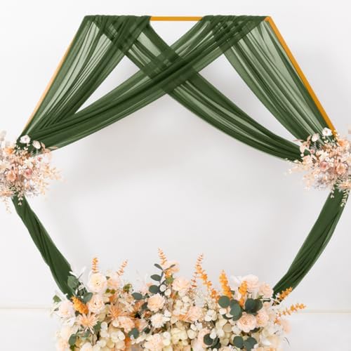Sheer Gauze Wedding Arch Draping Fabric 29" x 20 FT 2 Panel Moss Green in Olive Green, alternate view 6
