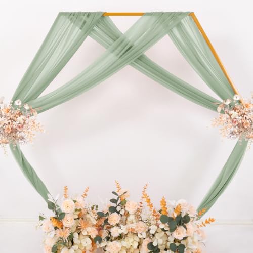 Sheer Gauze Wedding Arch Draping Fabric 29" x 20 FT 2 Panel Sage Green in Sage Green, alternate view 6