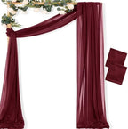 Sheer Gauze Wedding Arch Draping Fabric 29" x 20 FT 2 Panels Burgundy in 29"w x 240"l (Pack of 2) in Burgundy