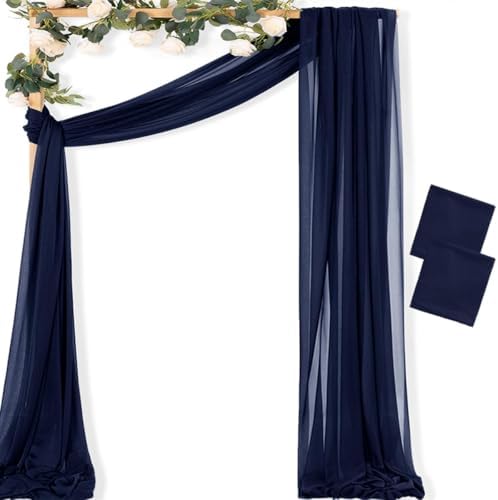 Sheer Gauze Wedding Arch Draping Fabric 29" x 20 FT 2 Panels Navy Blue in Navy Blue