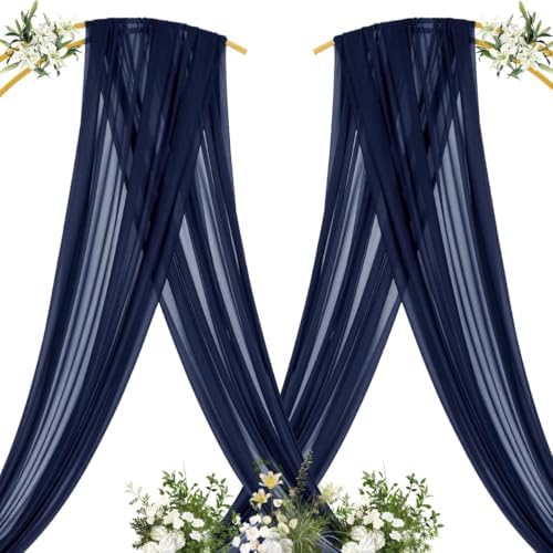 Sheer Gauze Wedding Arch Draping Fabric 29" x 20 FT 2 Panels Navy Blue in Navy Blue, alternate view 4