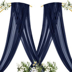Sheer Gauze Wedding Arch Draping Fabric 29" x 20 FT 2 Panels Navy Blue in Navy Blue, alternate view 4