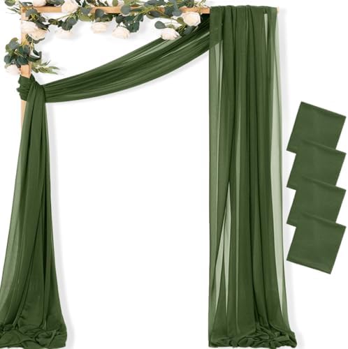 Sheer Gauze Wedding Arch Draping Fabric 29" x 20 FT 4 Panel Moss Green in Olive Green