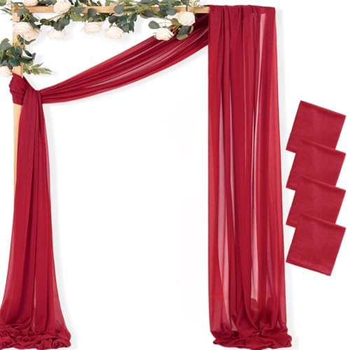 Sheer Gauze Wedding Arch Draping Fabric 29" x 20 FT 4 Panels Red in 29"w x 240"l (Pack of 4) in Red