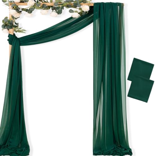 Sheer Wedding Arch Draping Fabric 29" x 20 FT 2 Panels Emerald Green in Emerald Green