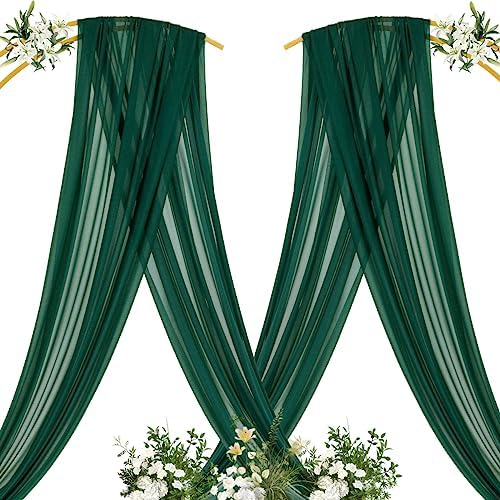 Sheer Wedding Arch Draping Fabric 29" x 20 FT 2 Panels Emerald Green in Emerald Green, alternate view 4