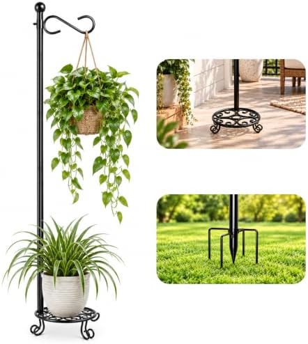 Shepherds Hook for Outdoor Indoor with 2 Bases 75'' Adjustable Height