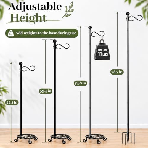 Shepherds Hook for Outdoor Indoor with 2 Bases 75'' Adjustable Height, alternate view 2