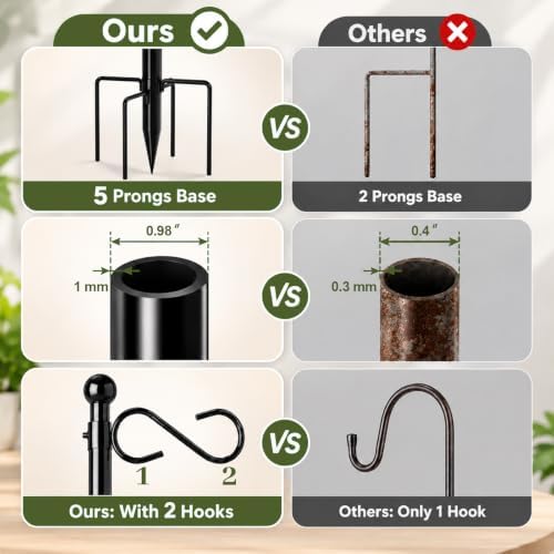 Shepherds Hook for Outdoor Indoor with 2 Bases 75'' Adjustable Height, alternate view 5