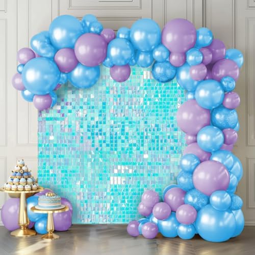 Shimmer Wall Backdrop Blue Wall Panels 24Pcs Square Sequin Shimmer Wall Backdrop Decoration for Birthday Party