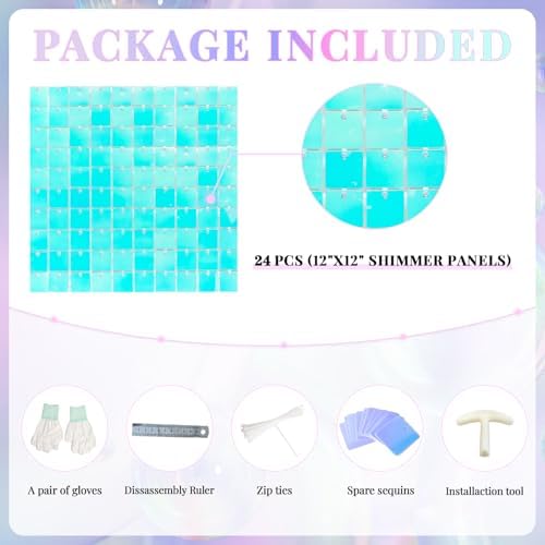 Shimmer Wall Backdrop Blue Wall Panels 24Pcs Square Sequin Shimmer Wall Backdrop Decoration for Birthday Party, alternate