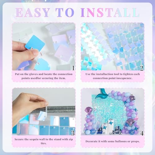 Shimmer Wall Backdrop Blue Wall Panels 24Pcs Square Sequin Shimmer Wall Backdrop Decoration for Birthday Party, alternate