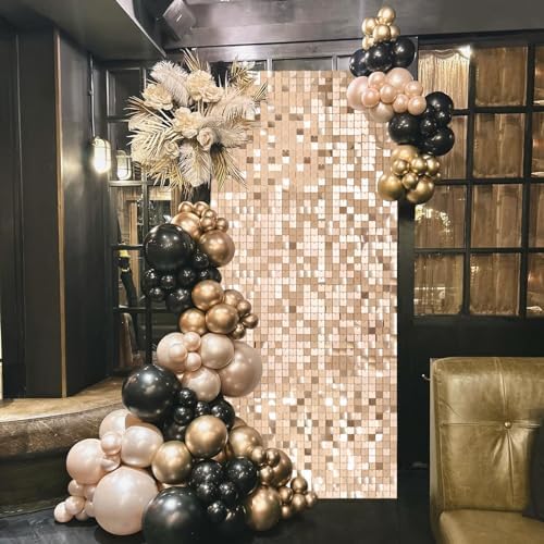 Shimmer Wall Backdrop Champagne 3FTx4FT Glitter Photo Backdrop Square Sequin Panel Background for Bachelorette, alternate