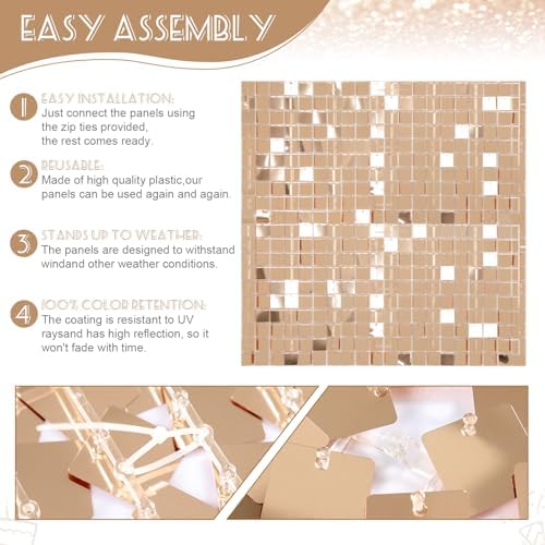 Shimmer Wall Backdrop Champagne 3FTx4FT Glitter Photo Backdrop Square Sequin Panel Background for Bachelorette, alternate