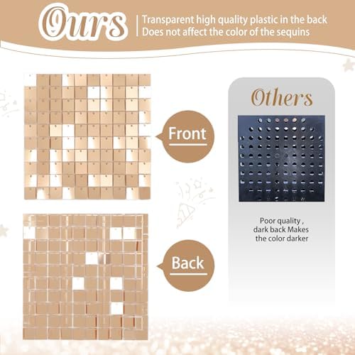 Shimmer Wall Backdrop Champagne 3FTx4FT Glitter Photo Backdrop Square Sequin Panel Background for Bachelorette, alternate