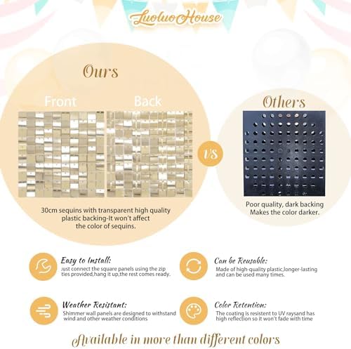 Shimmer Wall Backdrop Christmas Shimmer Wall Panels Light Gold Glitter Wall in 6ftx4ft in Light Gold, alternate view 4